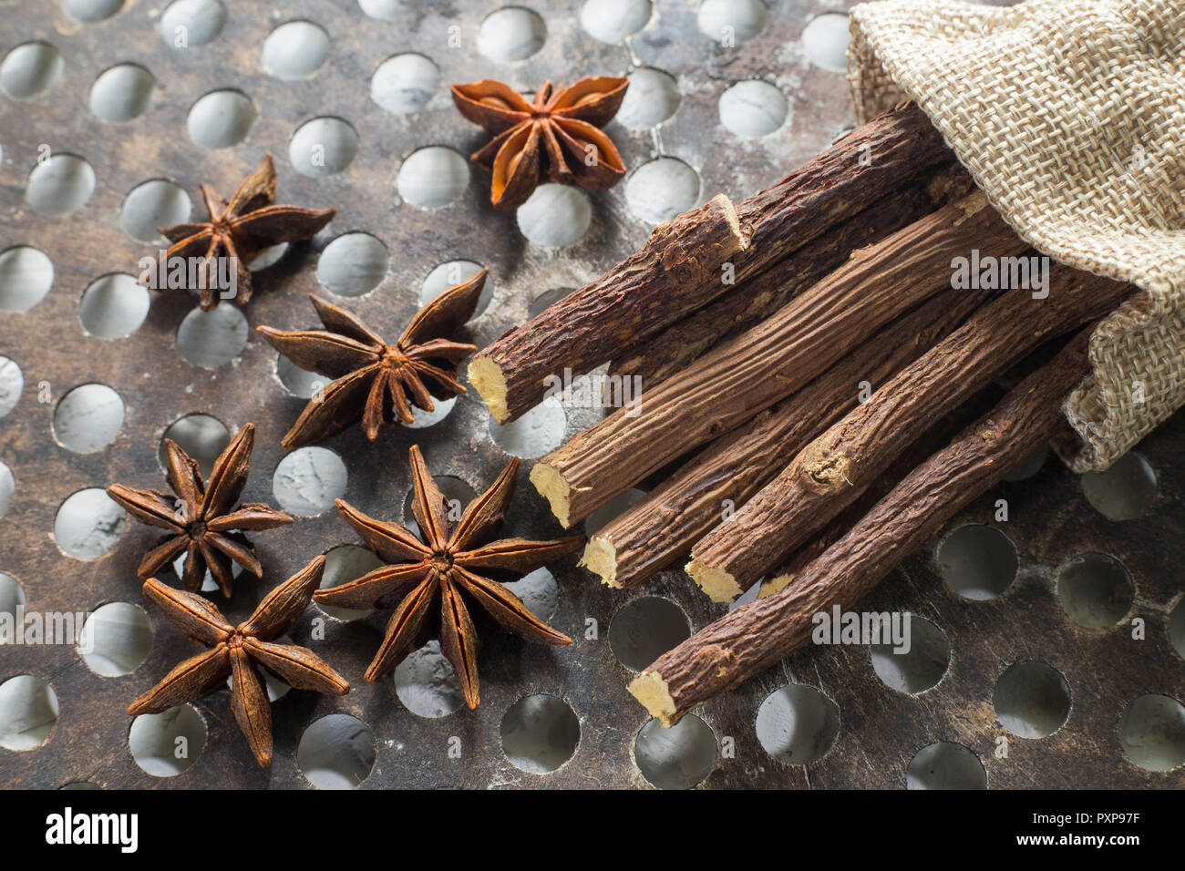 licorice root and anise on the table Glycyrrhiza glabra Stock Photo Alamy