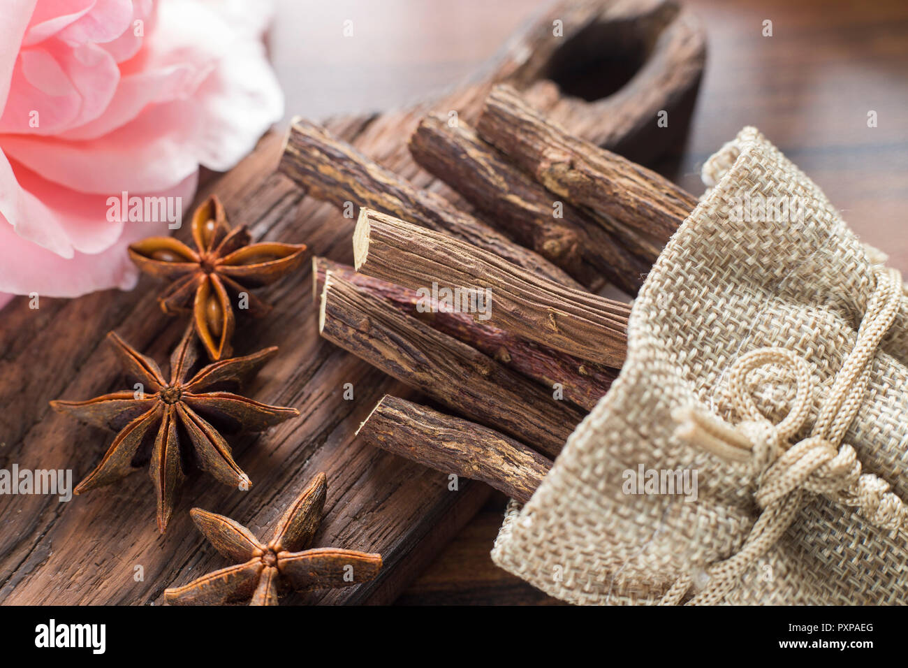 licorice root and anise on the table Glycyrrhiza glabra Stock Photo Alamy