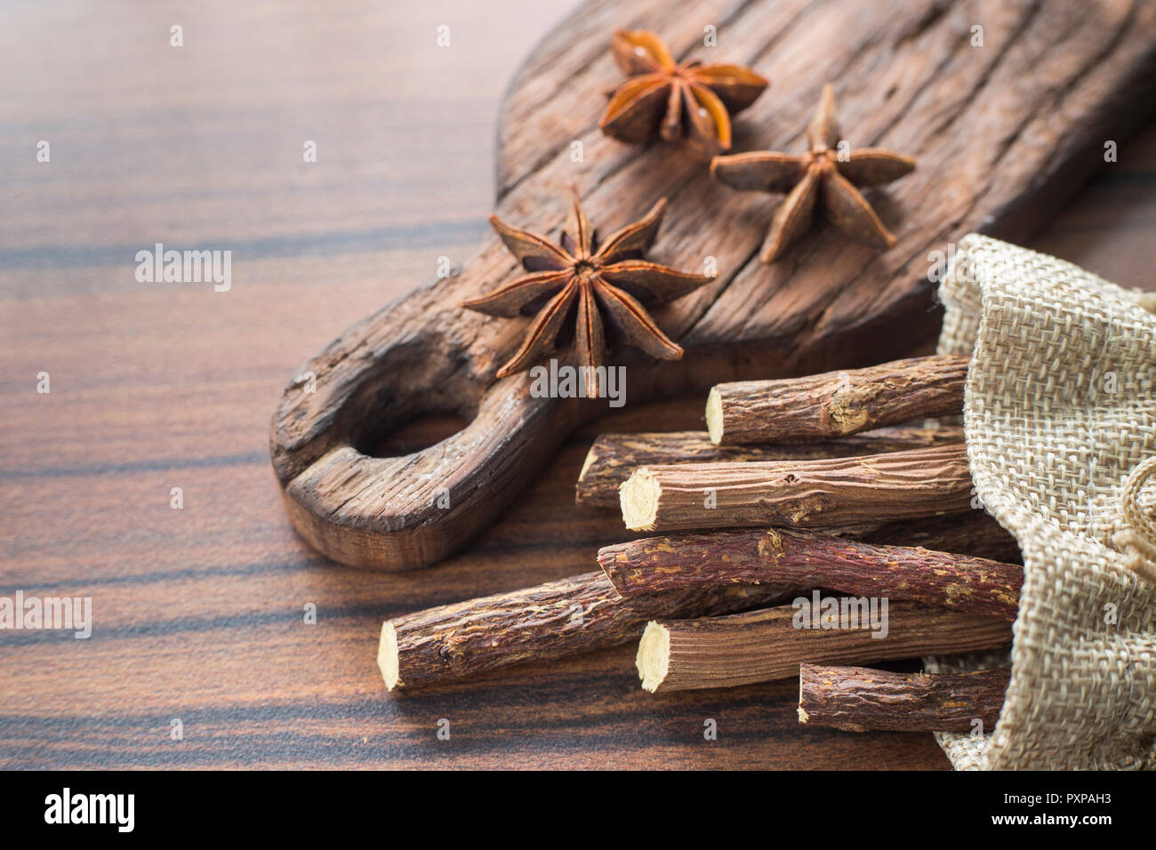 licorice root and anise on the table Glycyrrhiza glabra Stock Photo Alamy