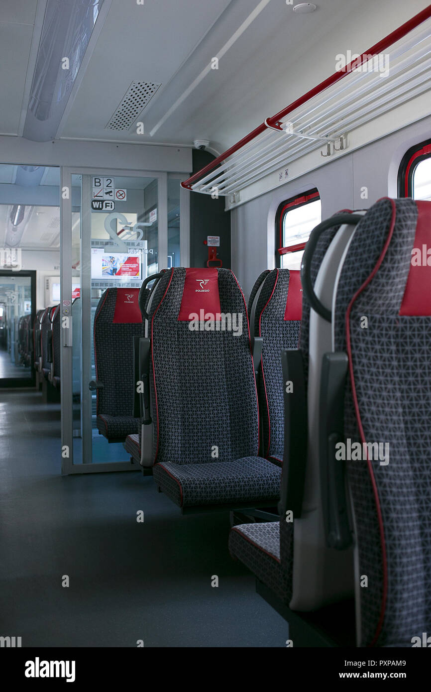 Late morning travel on empty train Stock Photo