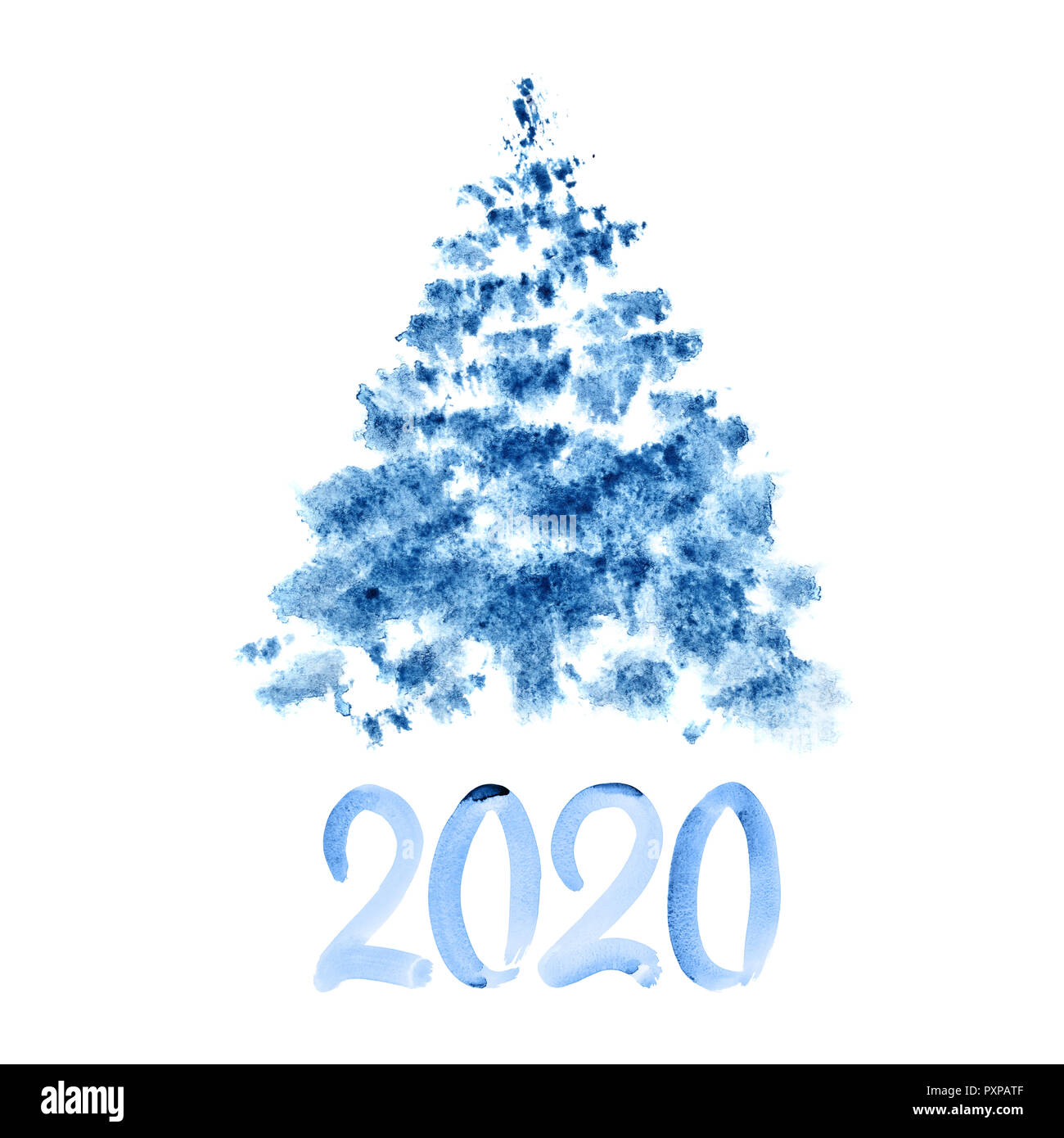 Natale 2020.New Year 2020 Blue Watercolor Christmas Tree Stock Photo Alamy