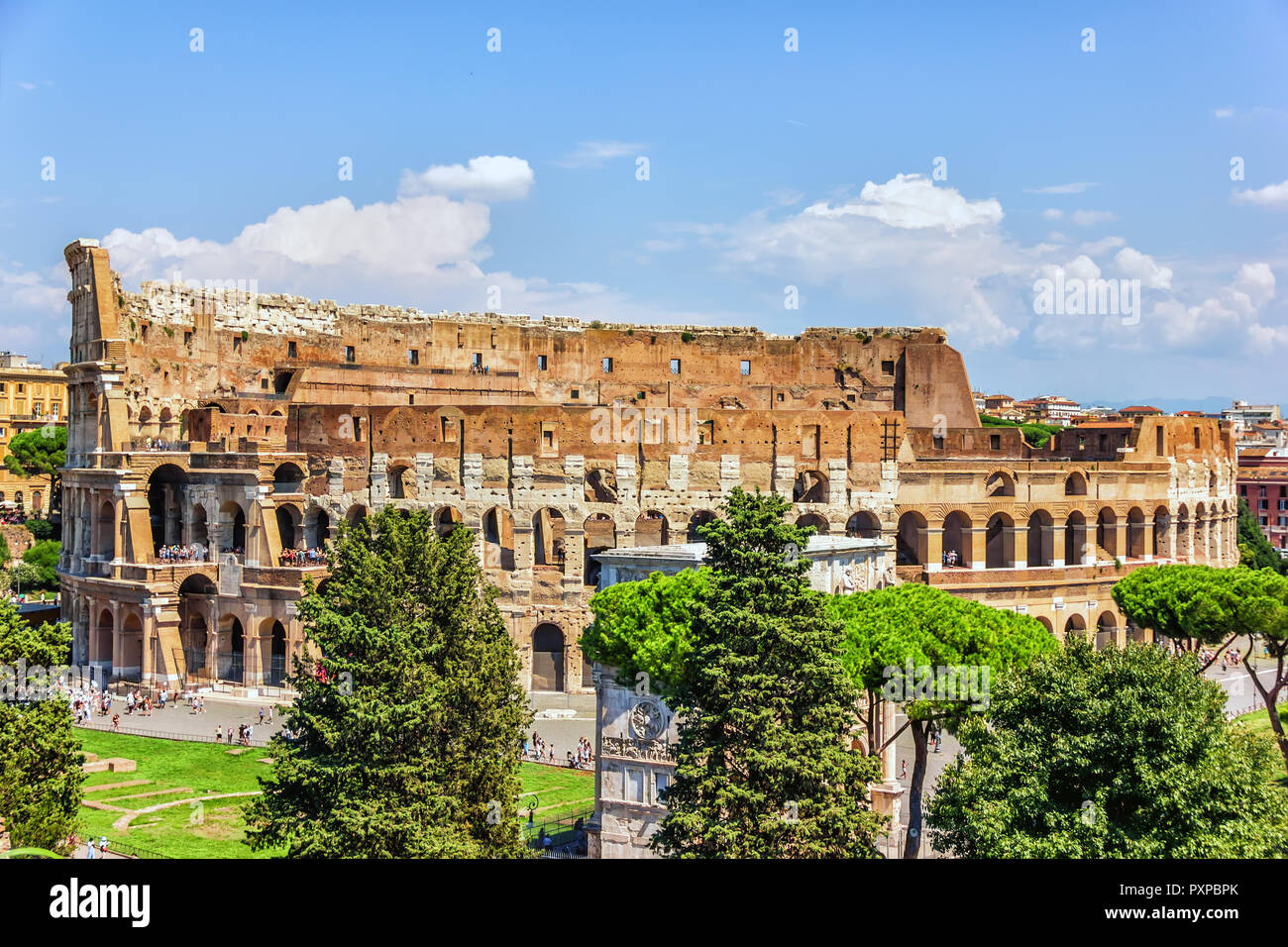 The Coliseum and the Triumphal arch of Constantine, view from the Capitoline Hill Stock Photo
