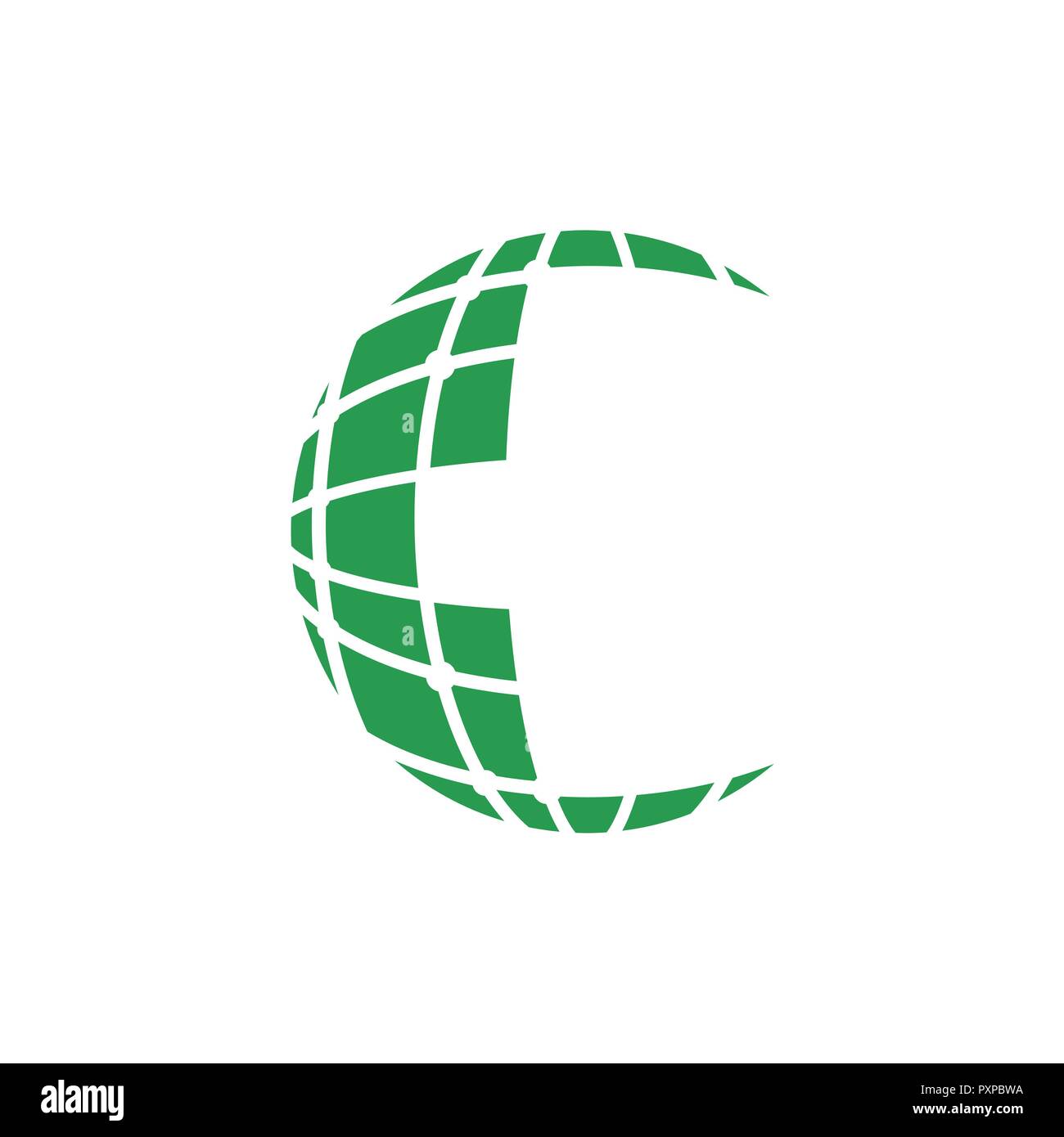 Digital Pixel Globe Logo Design Template in green color Stock Vector
