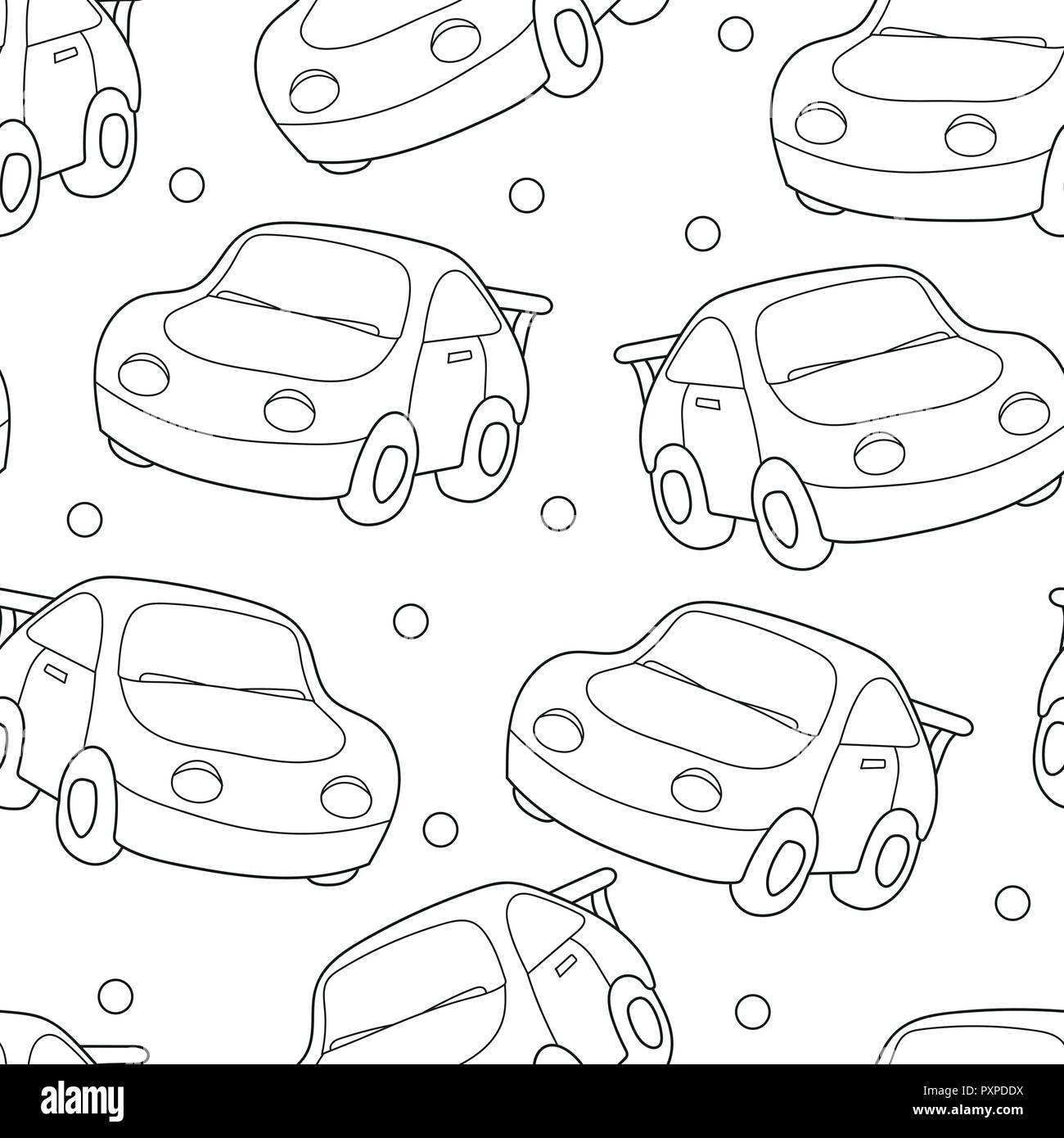 Seamless coloring pattern. Black and white background with funny baby