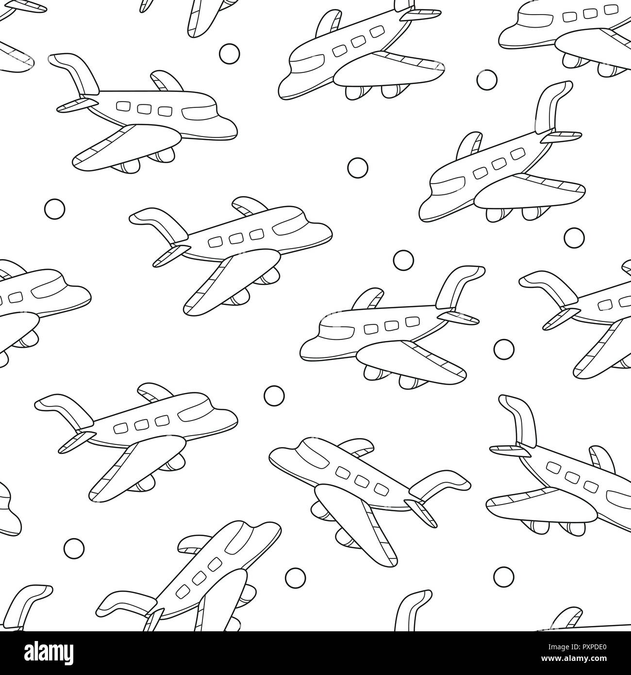 airplane seamless pattern vector. Isolated white background in cartoon style Stock Vector