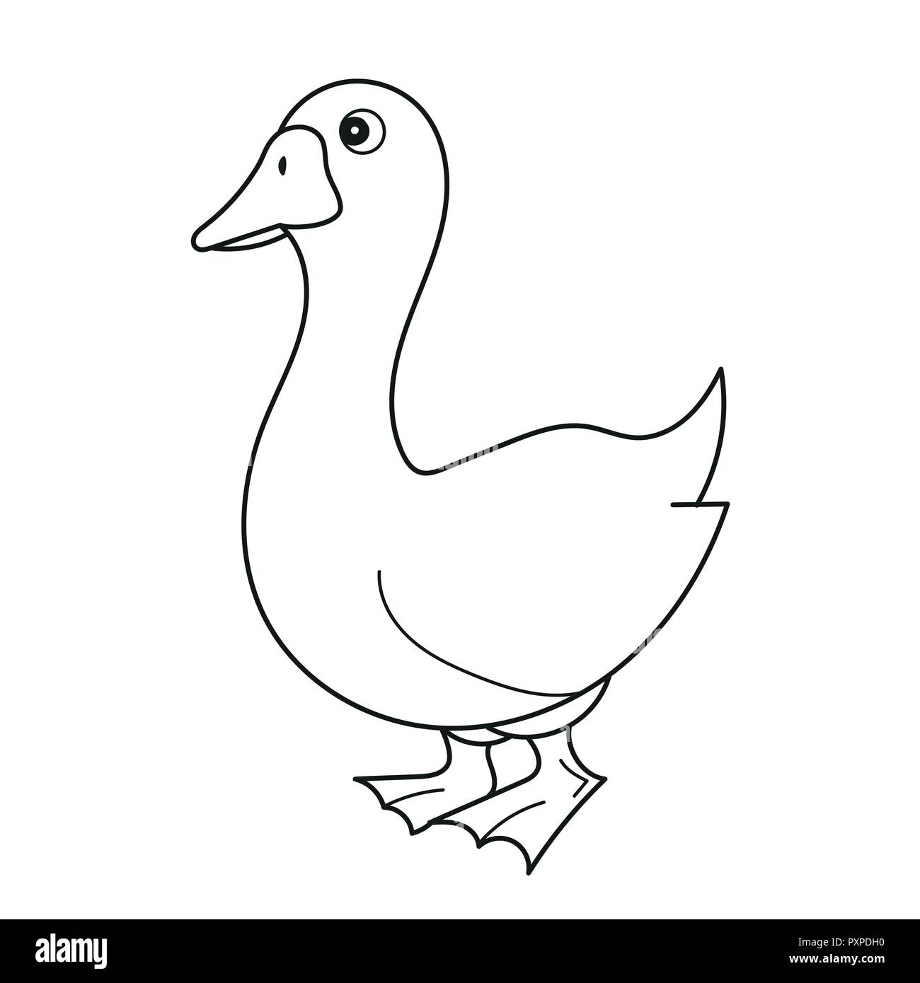 Black and White Cartoon Vector Illustration of Funny Goose Farm Bird Animal Stock Vector