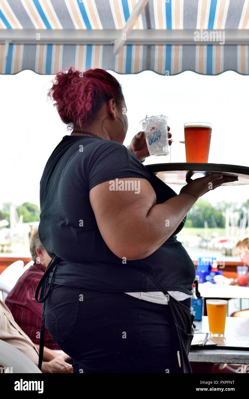 Overweight waitress serving drinks Stock Photo - Alamy