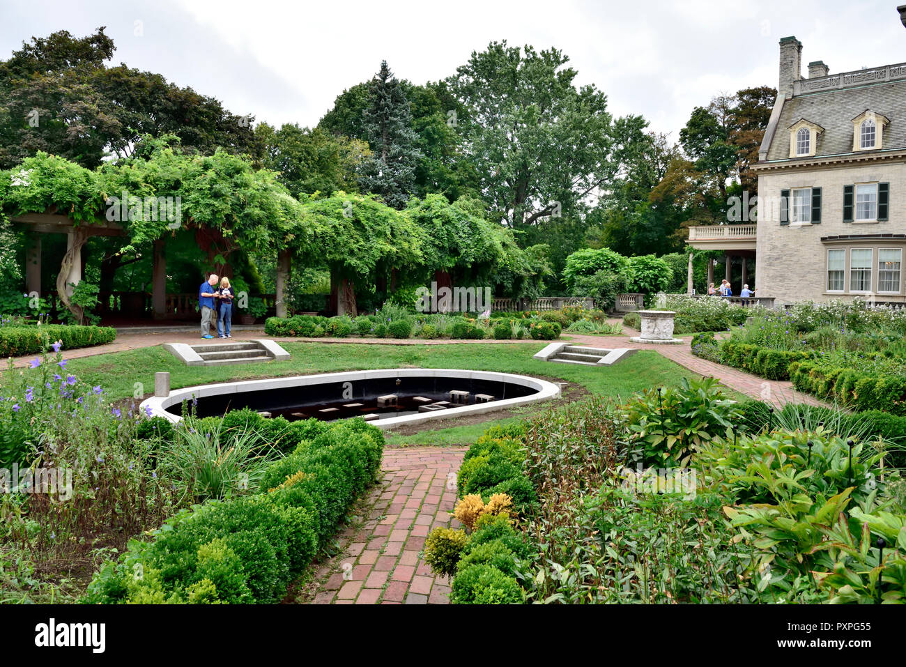 Garden where first ever color motion pictures were taken at George Eastman house in 1928 Stock Photo