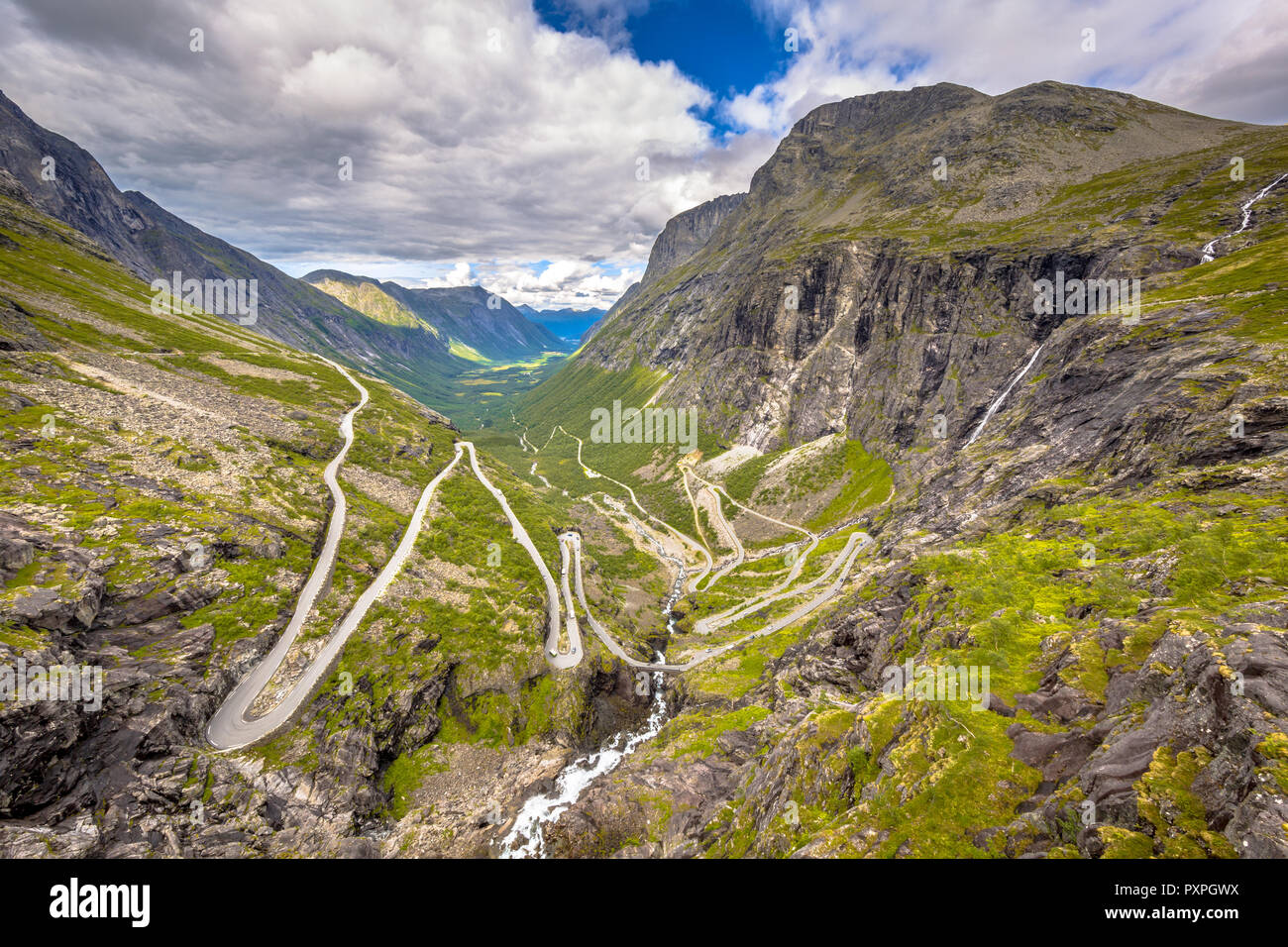 Trollstigen road landscape overview. This is a famous tourist attraction in More og Romsdal region of Norway Stock Photo