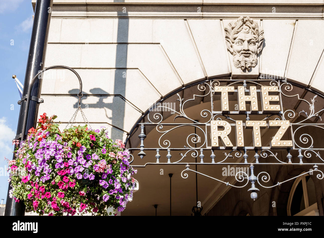 London England,UK,Piccadilly St. James's,Ritz Carlton Hotel,exterior,architectural ornament,flower planter,UK GB English Europe,UK180821137 Stock Photo