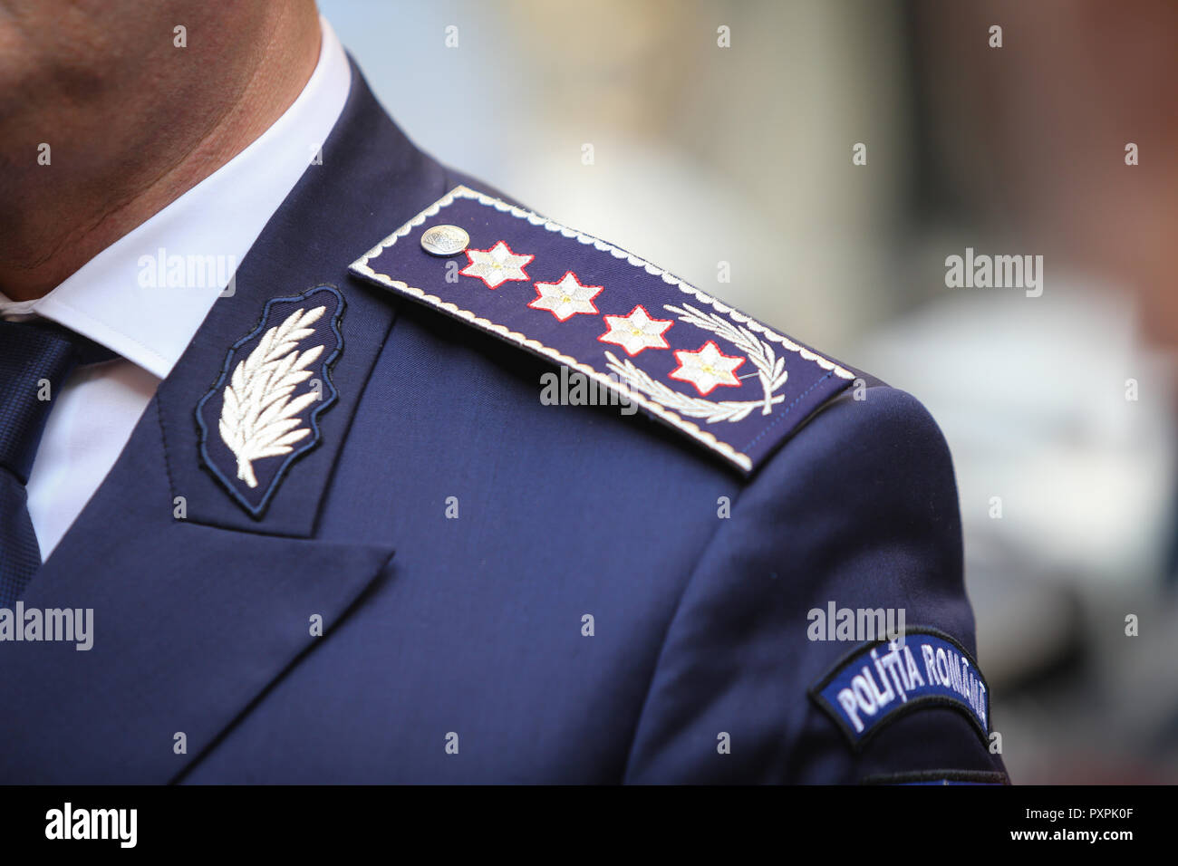 BUCHAREST, ROMANIA - October 23, 2018: Police Quaestor-General insignia on  epaulet, chief of Romanian Police Stock Photo - Alamy