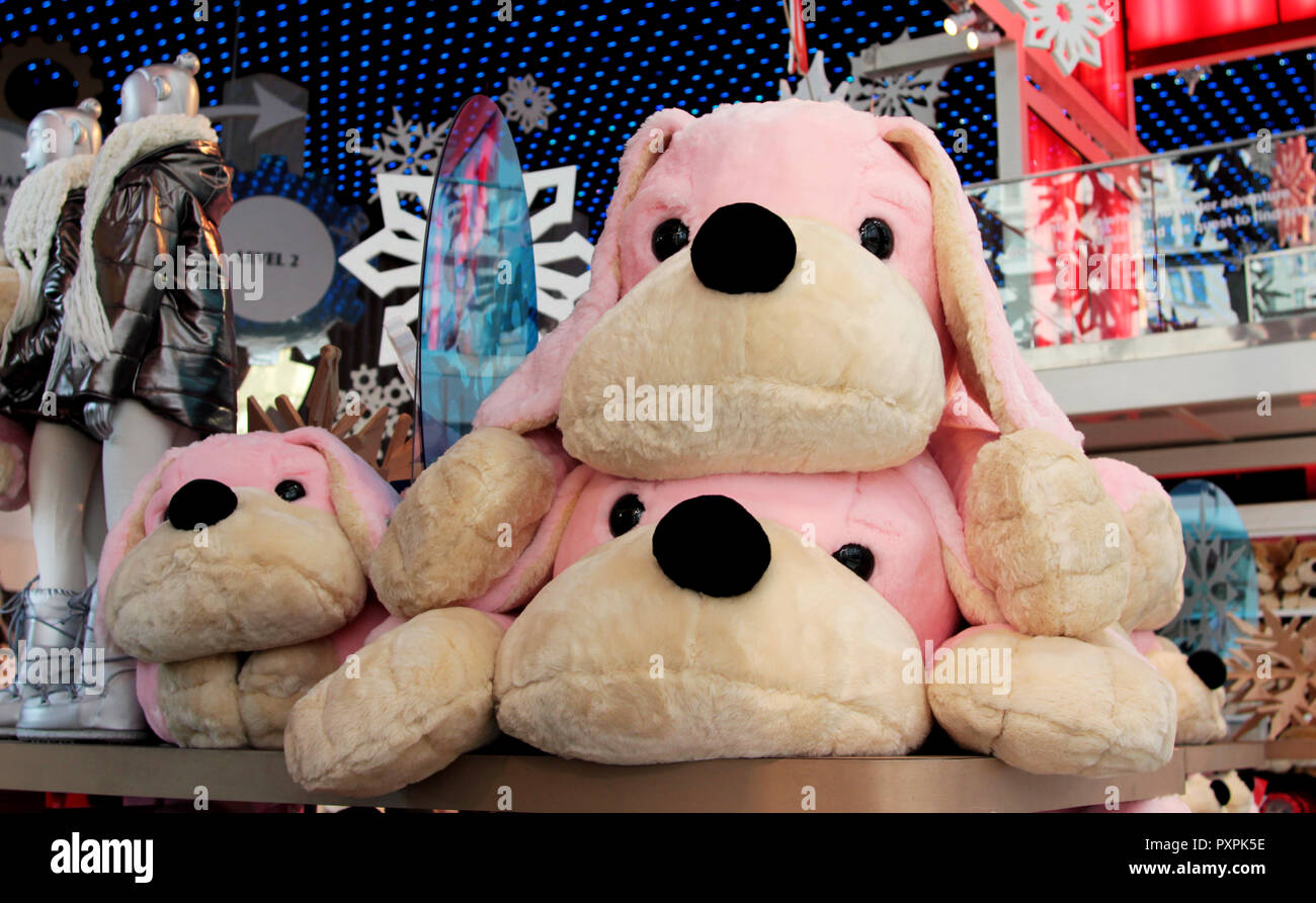 Extra large puppy dog toys in MACYS department store in Manhattan, New