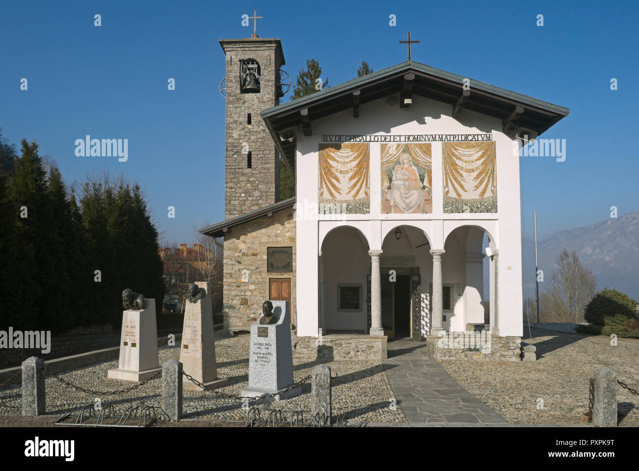 the church of the Madonna del Ghisallo patroness of cyclists in Magreglio, Lombardy, Italy Stock Photo