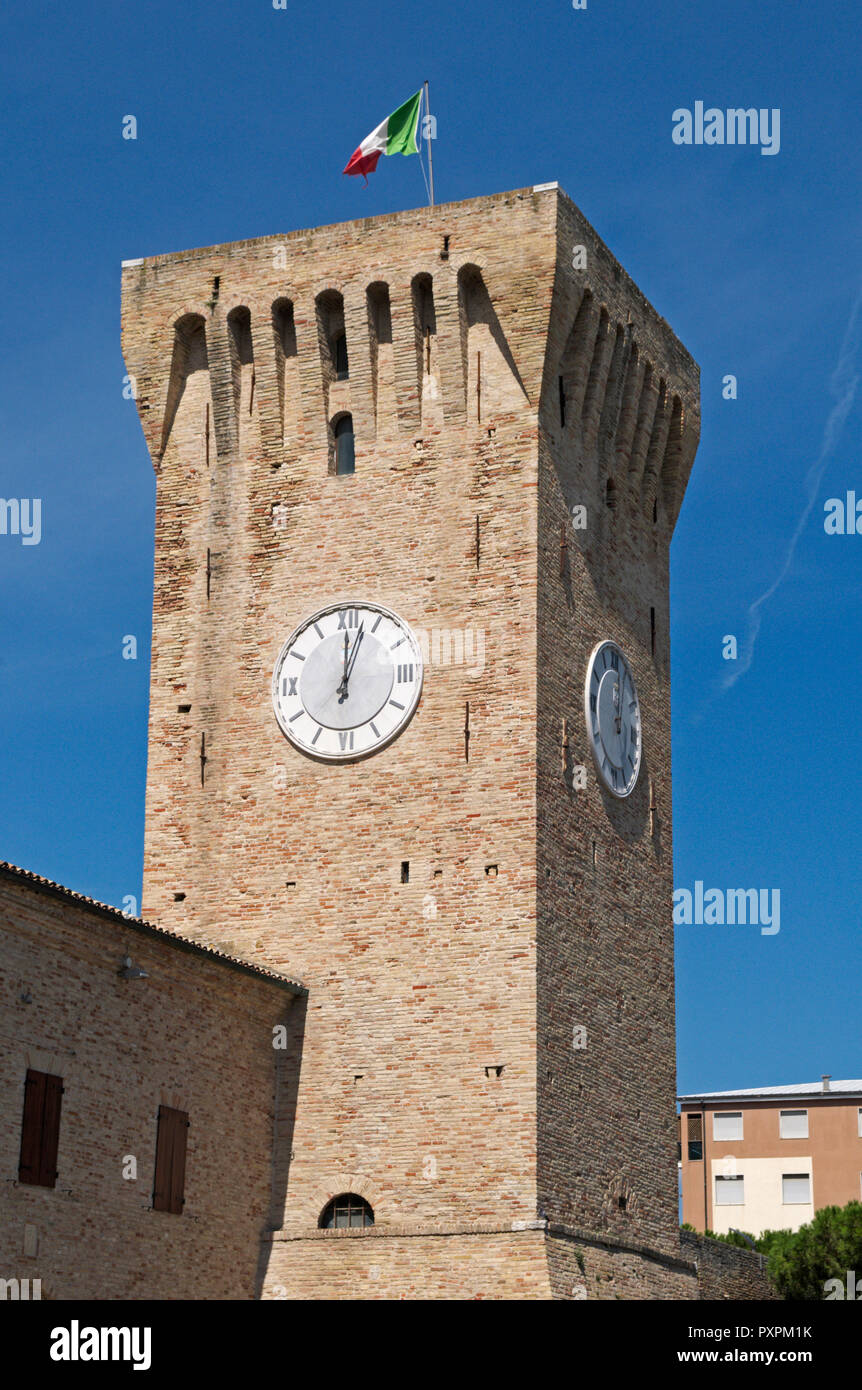 tower of the Swabian castle (castello Svevo) of the fifteenth century, Porto Recanati (MC), Marche region, Italy Stock Photo