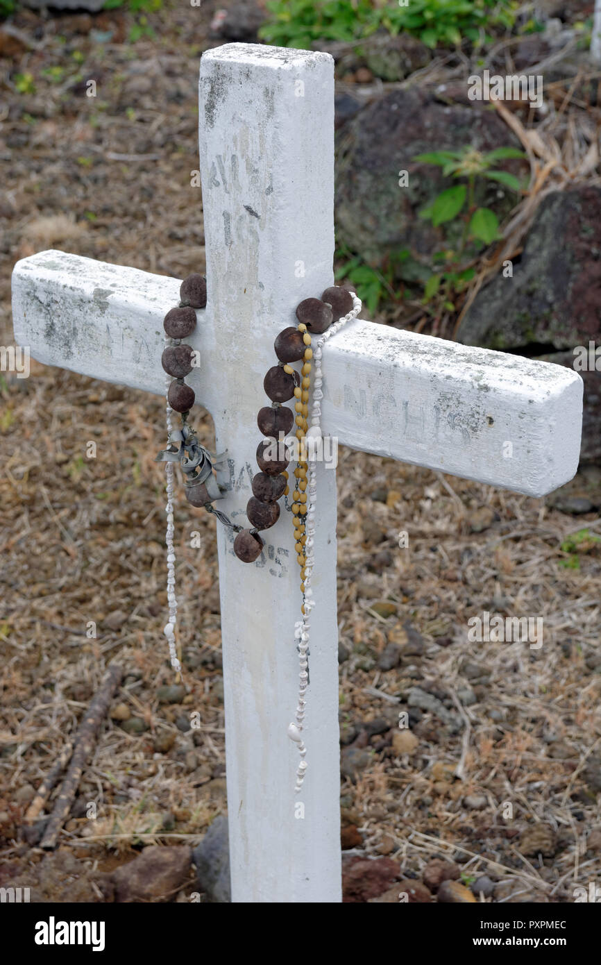 Cross with Beads, St Benedict's Catholic Church, Captain Cook, Big Island, Hawaii, USA. Stock Photo