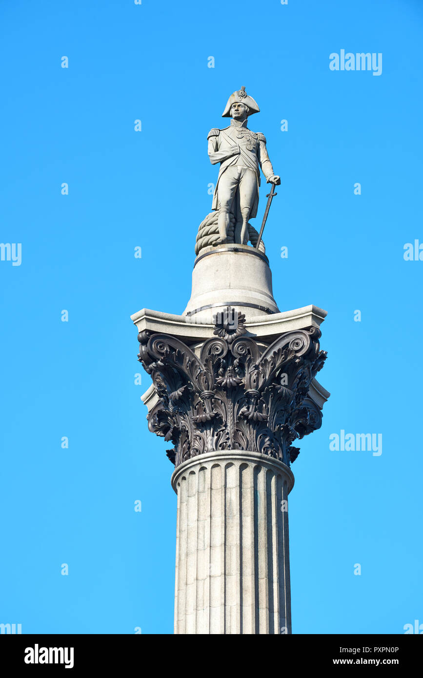 statue of Nelson on a column at Trafalgar Square, London, England Stock Photo Alamy