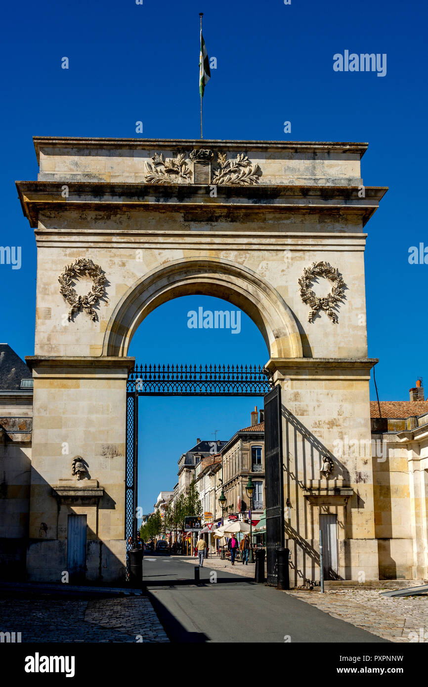Porte du Soleil entrance of the arsenal neighborhood, Rochefort , Charente Maritime, Nouvelle-Aquitaine, France Stock Photo