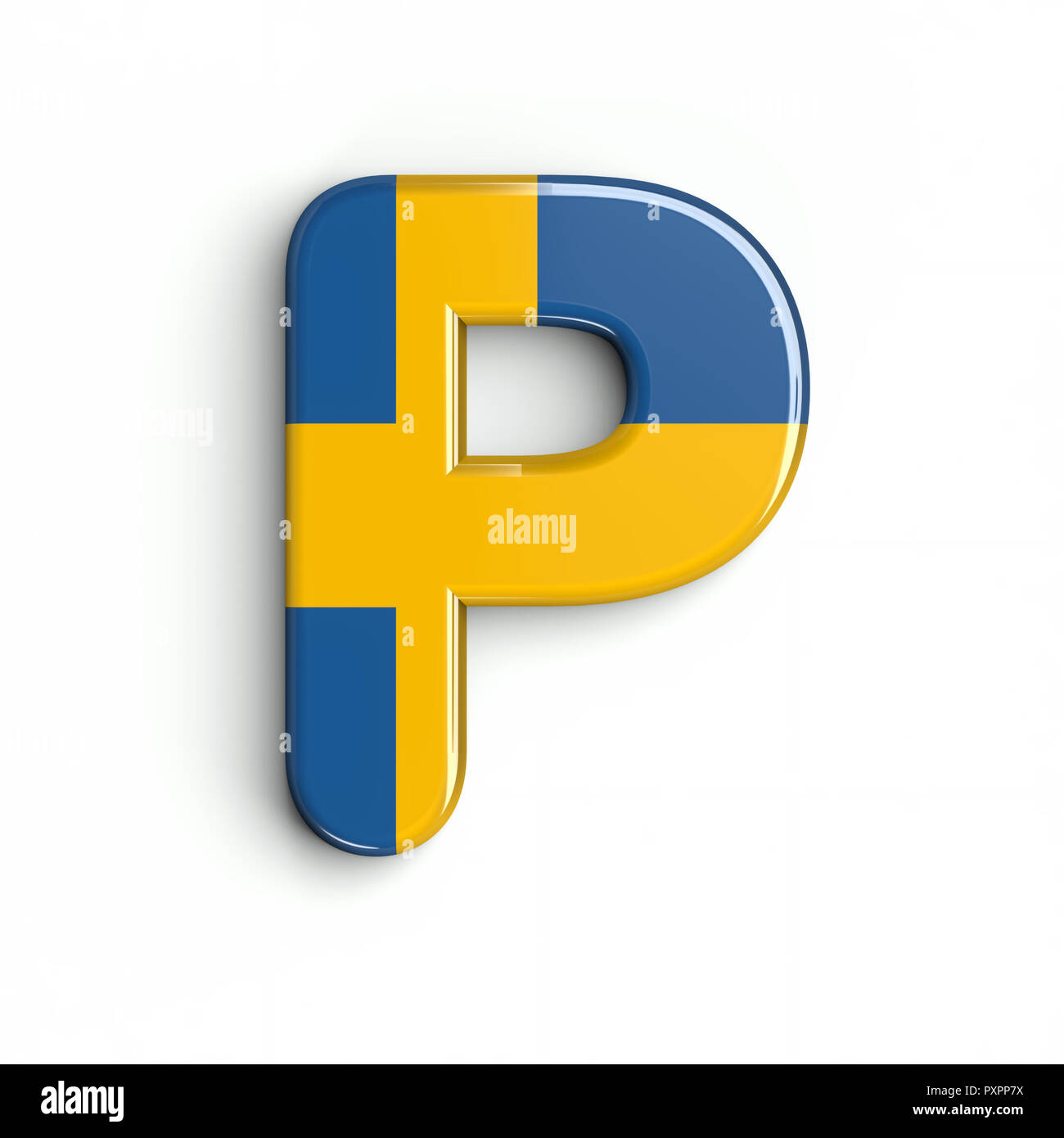 Sweden flag letter P Uppercase 3d swedish font isolated on white