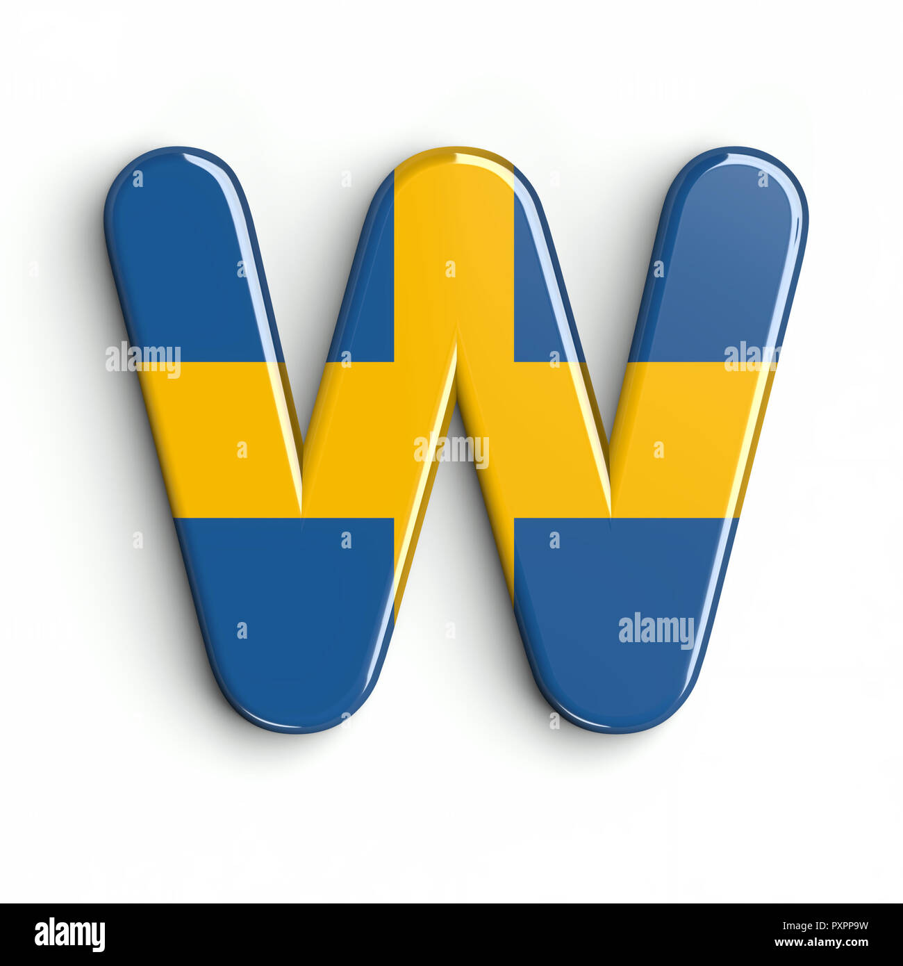 Sweden flag letter W - Capital 3d swedish font isolated on white ...