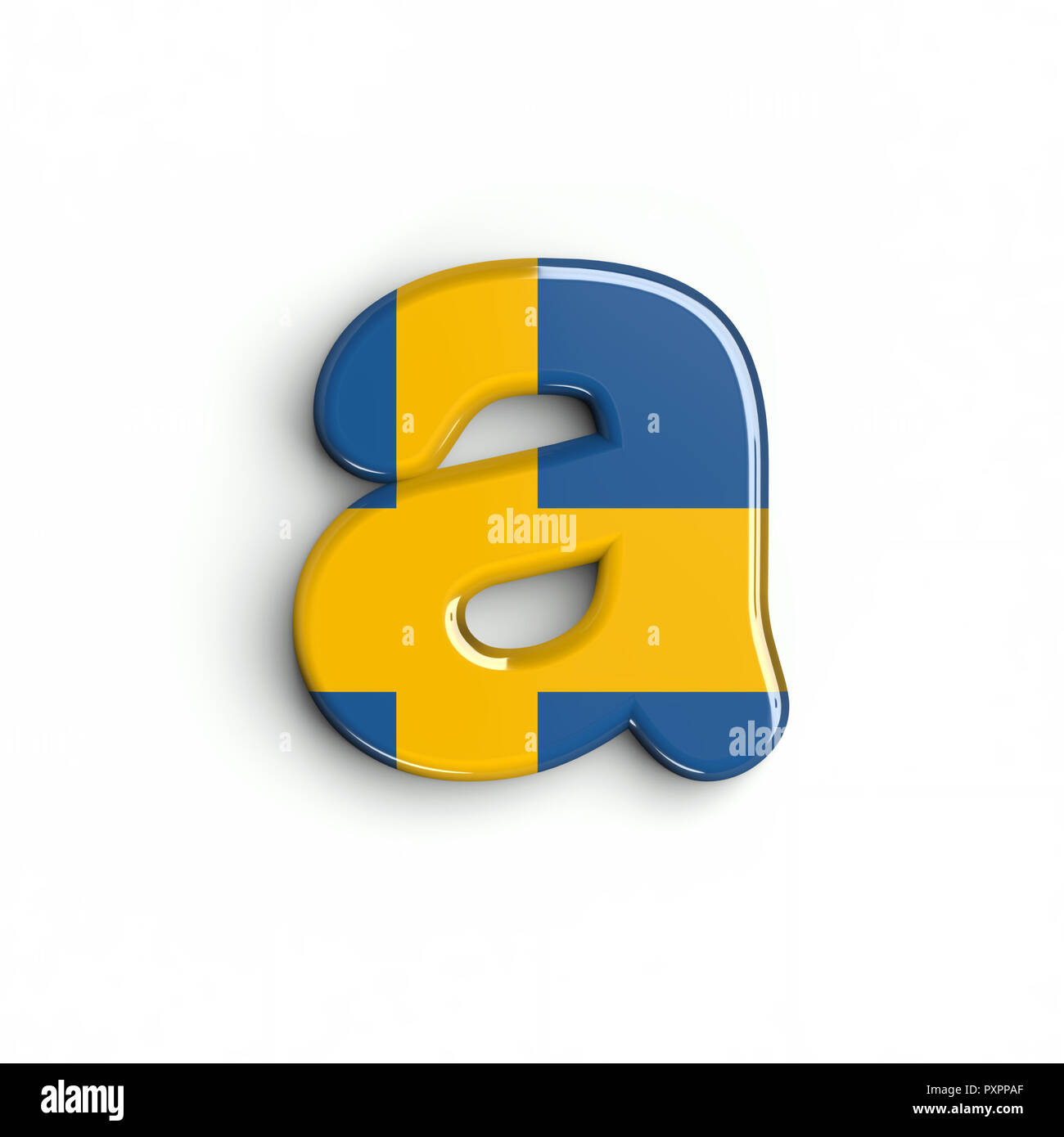 Sweden flag letter A - Lowercase 3d swedish font isolated on white background. This alphabet is perfect for creative illustrations related but not lim Stock Photo