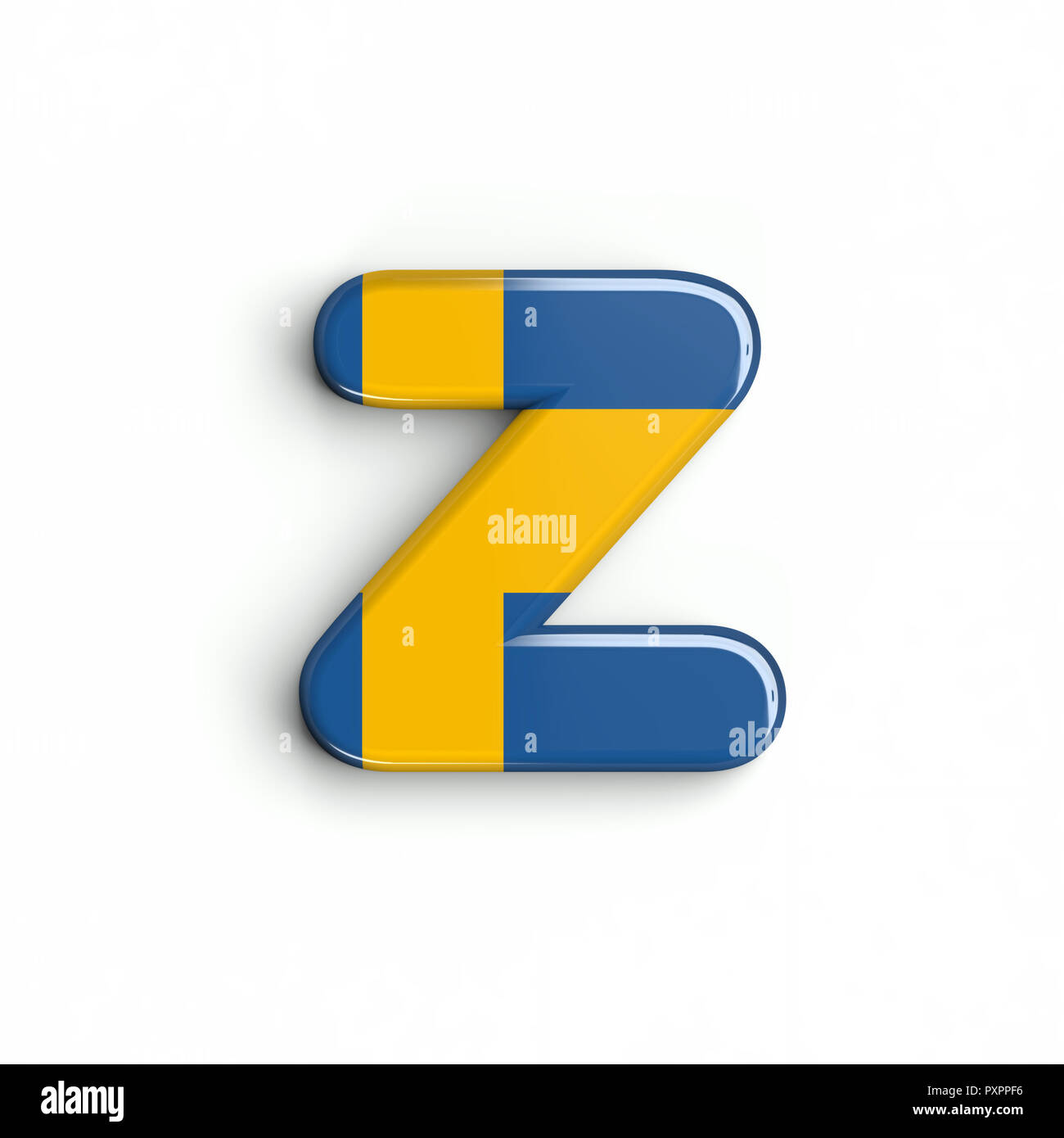 Sweden flag letter Z - Lower-case 3d swedish font isolated on white background. This alphabet is perfect for creative illustrations related but not li Stock Photo