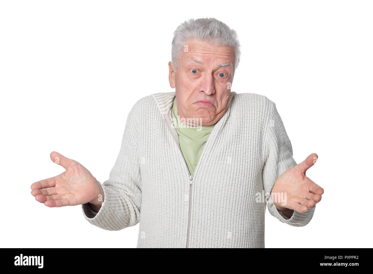 Portrait of senior man posing isolated on white background Stock Photo ...