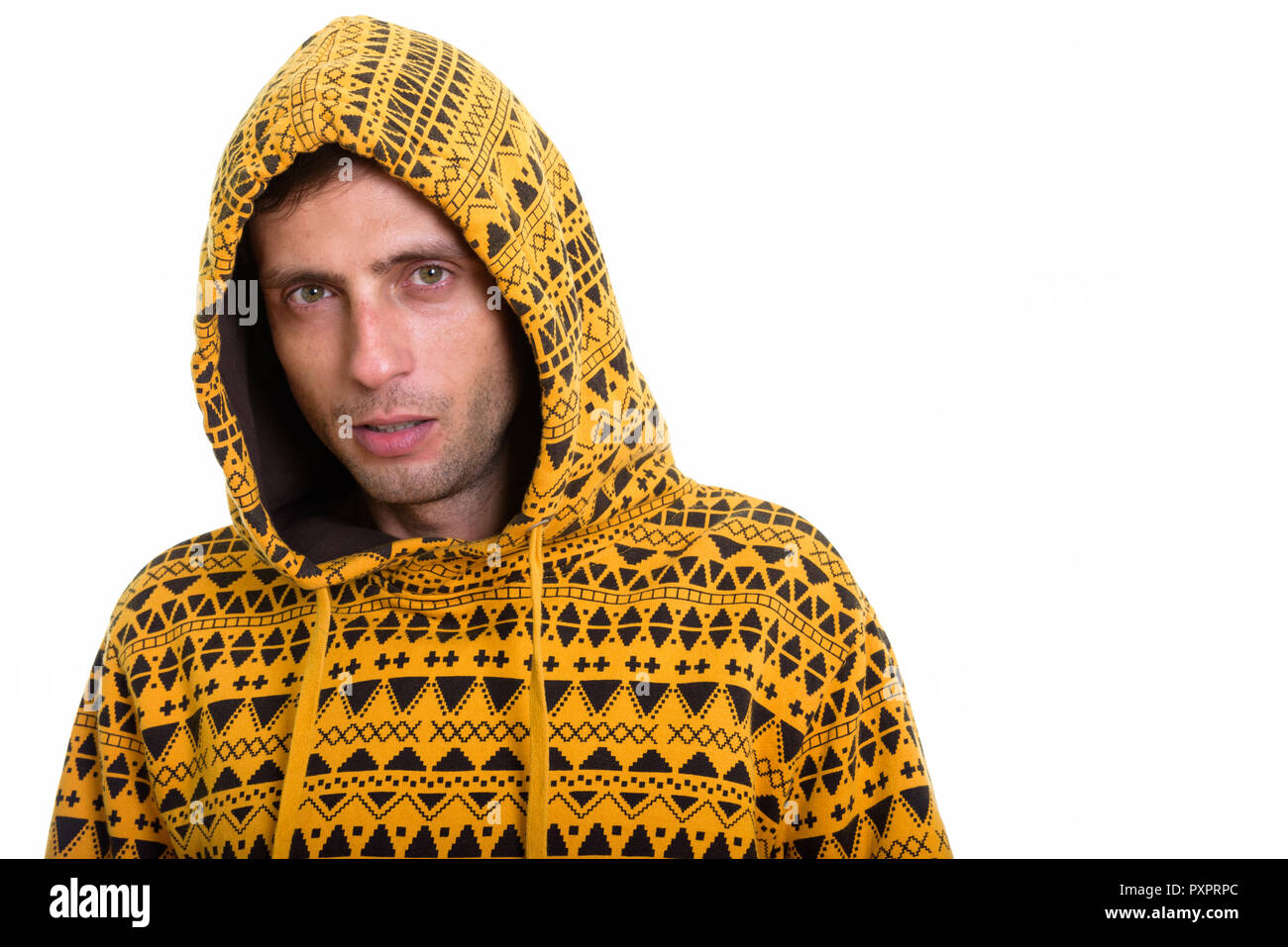 Close up of young handsome man wearing hoodie Stock Photo