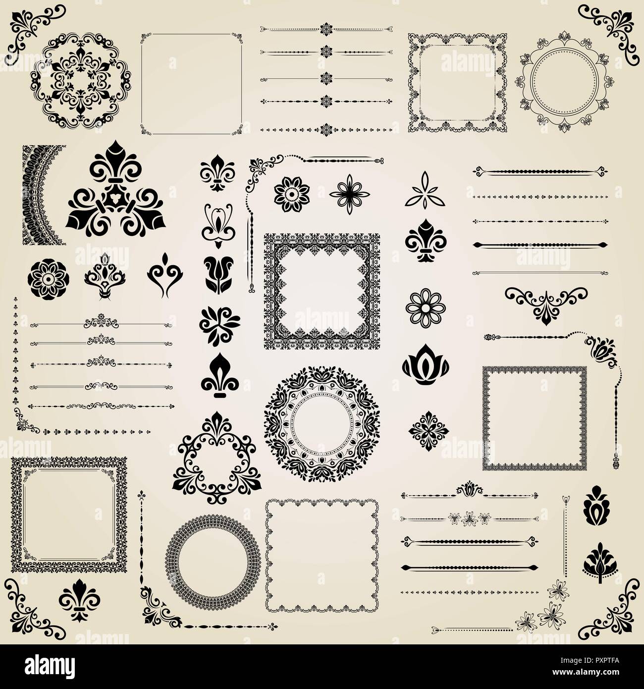 Vintage Set of Vector Horizontal, Square and Round Elements Stock ...