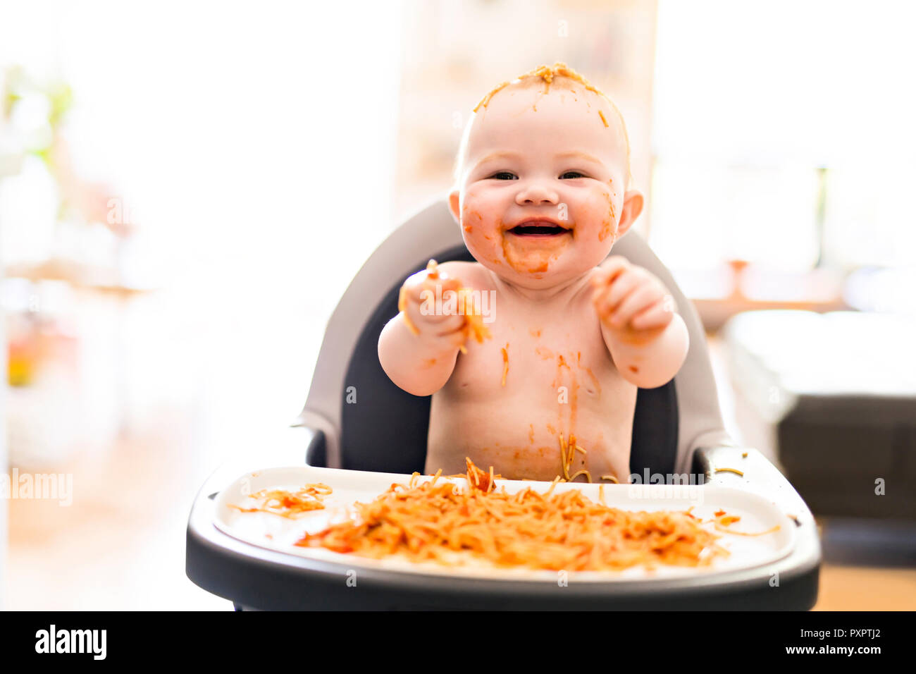 Funny young child making mess in kitchen hi-res stock photography and  images - Alamy