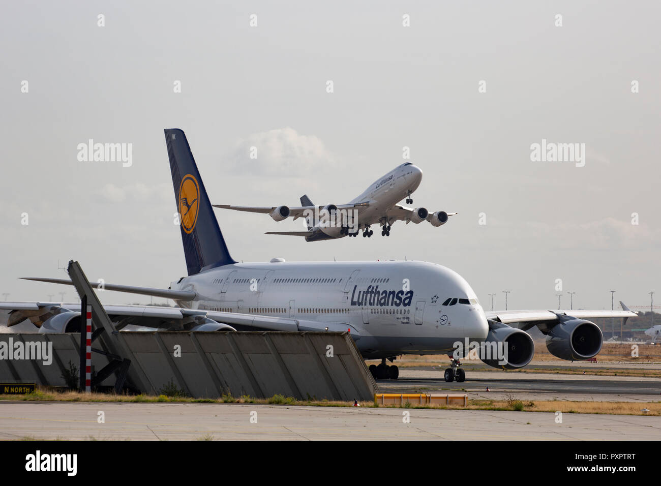 Airbus A380-800 'Düsseldorf' Lufthansa am Flughafen Frankfurt am Main (FRA), 23.09.2018 Stock Photo