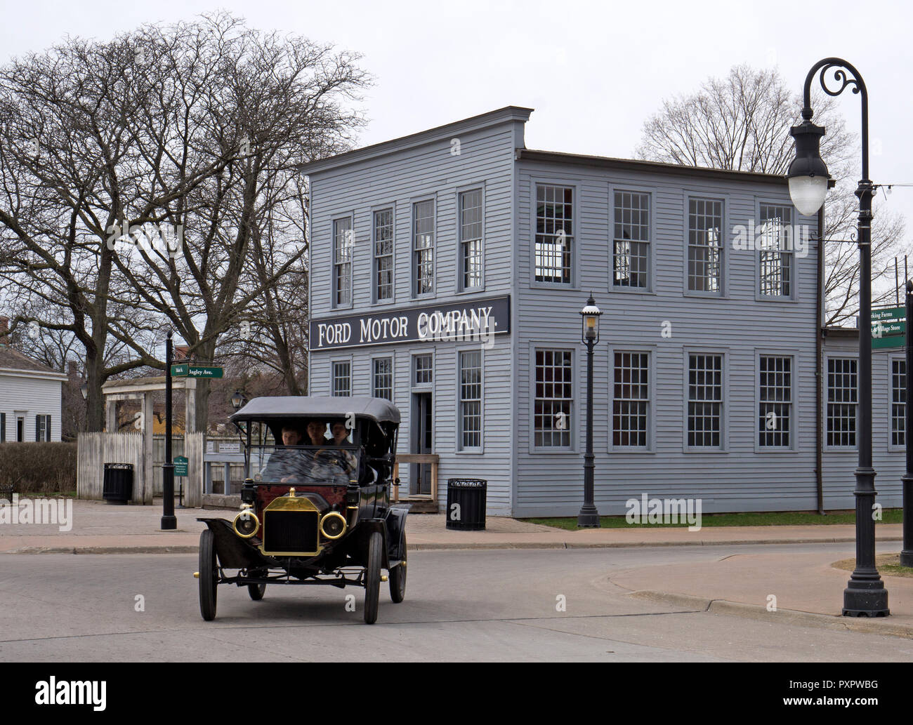 Dearborn, MI / USA - 04.21.2018 : Ford t model on the street of the old american style greenfield village Stock Photo
