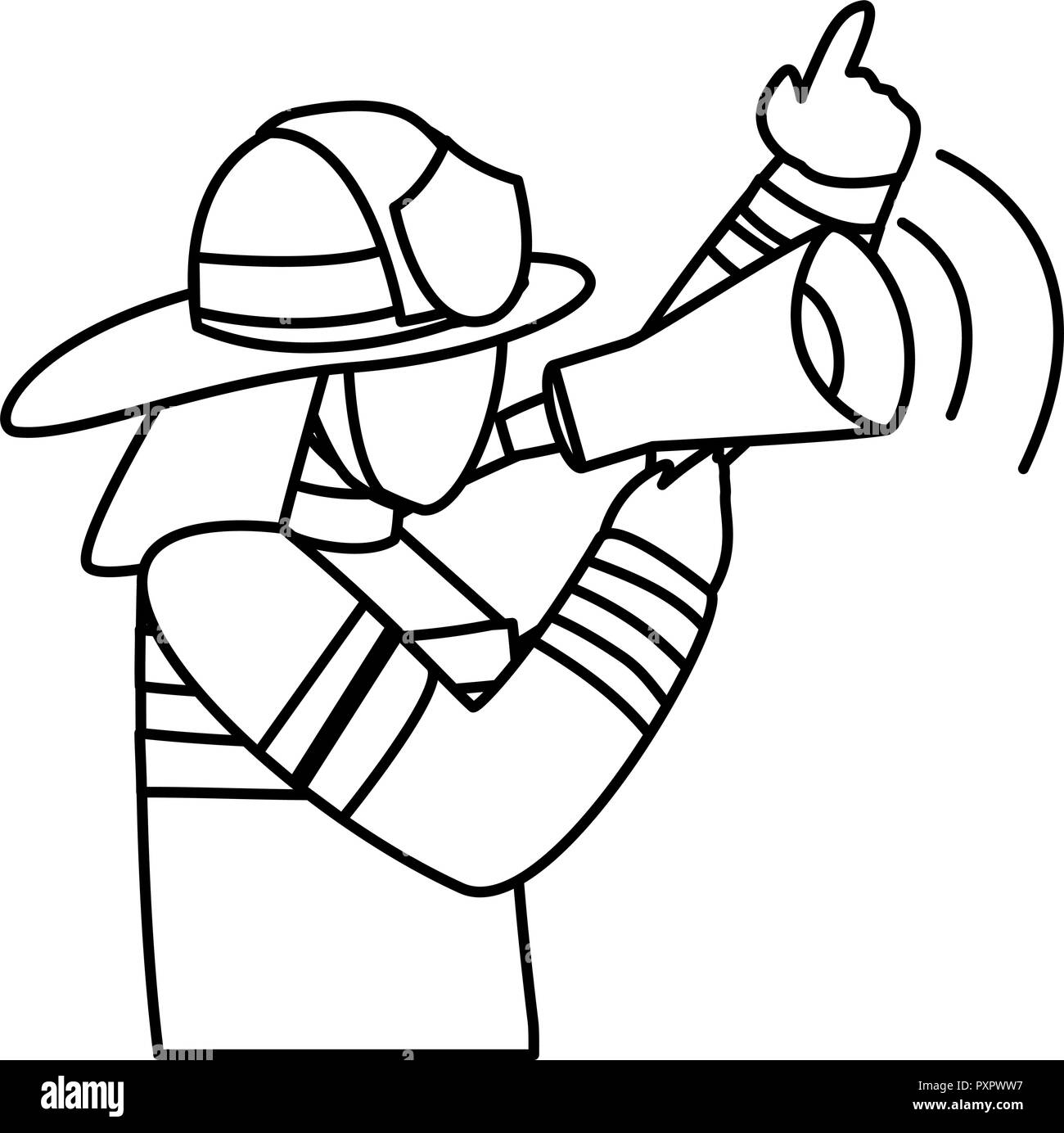 avatar fireman with megaphone over white background, vector ...