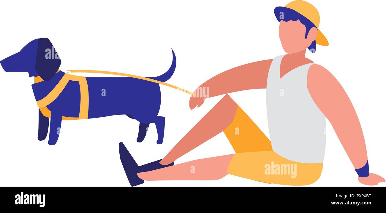 man sitting with a dog over white background, vector illustration Stock ...