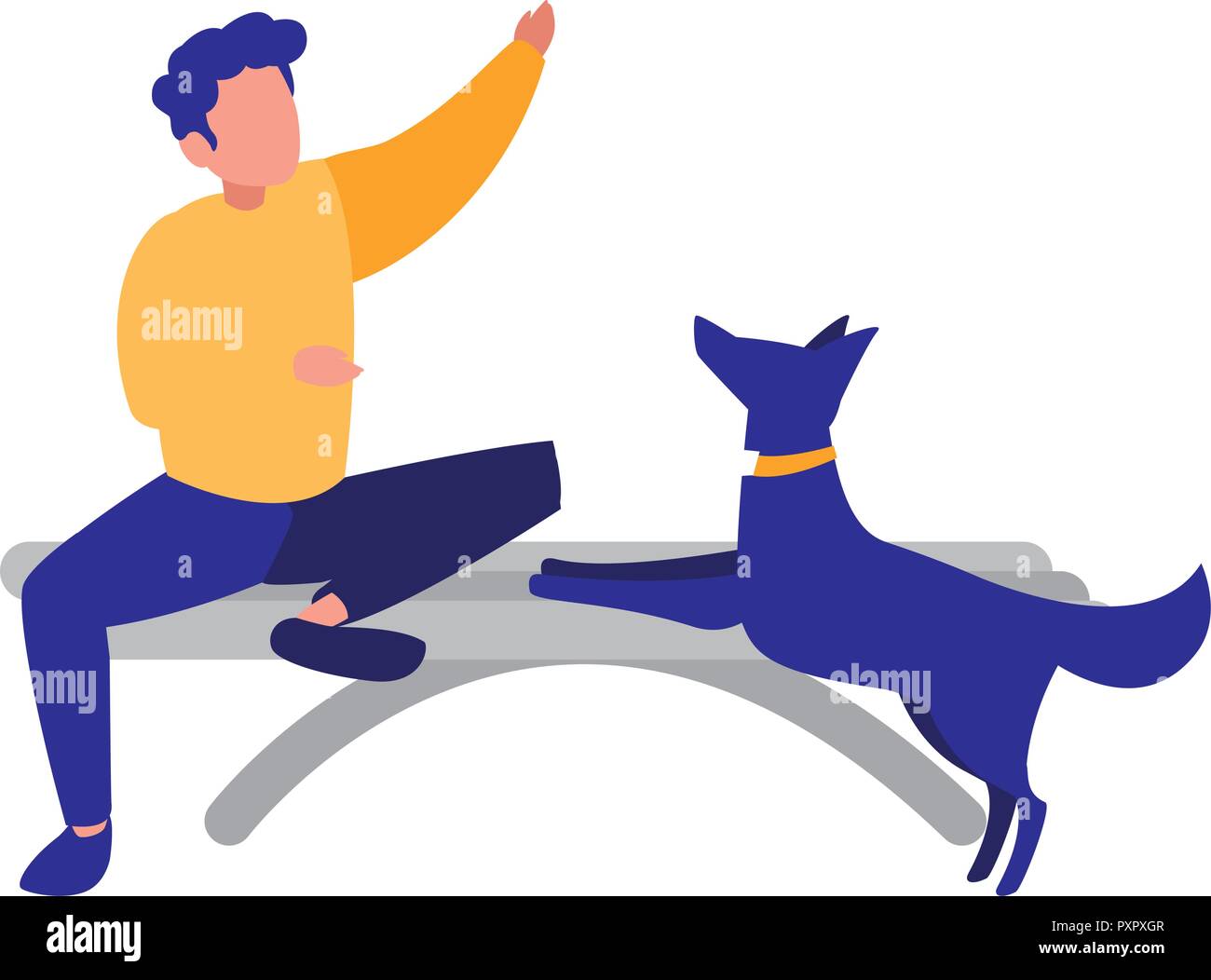 man sitting with a dog over white background, vector illustration Stock ...