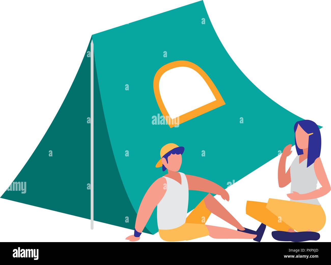 camping tent and woman and man over white background, vector ...