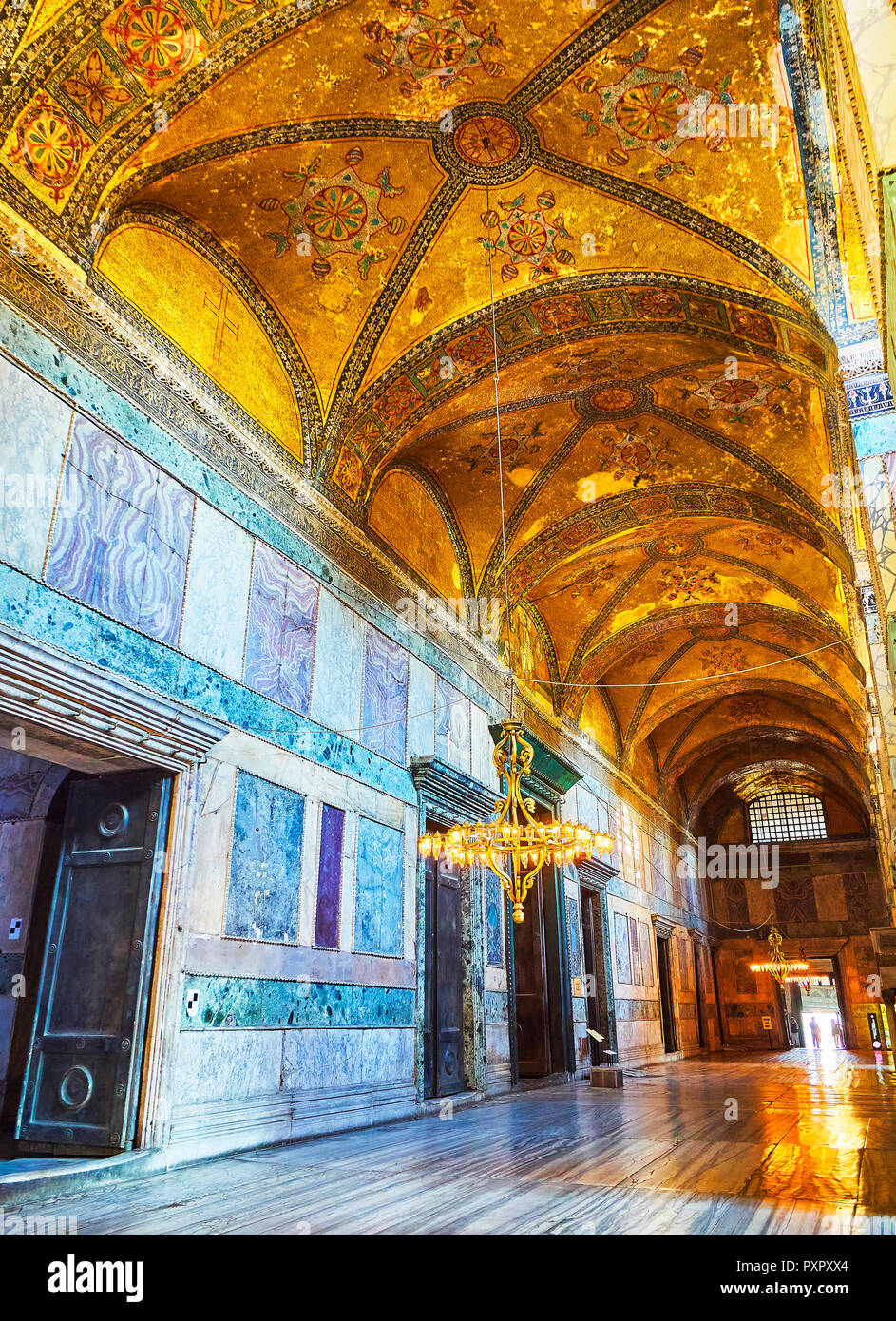 The Narthex of the Hagia Sophia mosque, an inner hall of nine vaulted bays. Istanbul, Turkey. Stock Photo