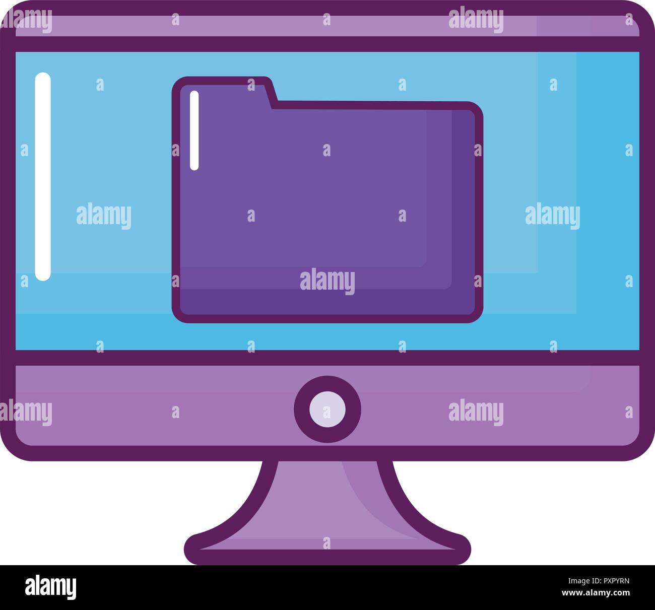 computer with folder icon over white background, vector illustration ...
