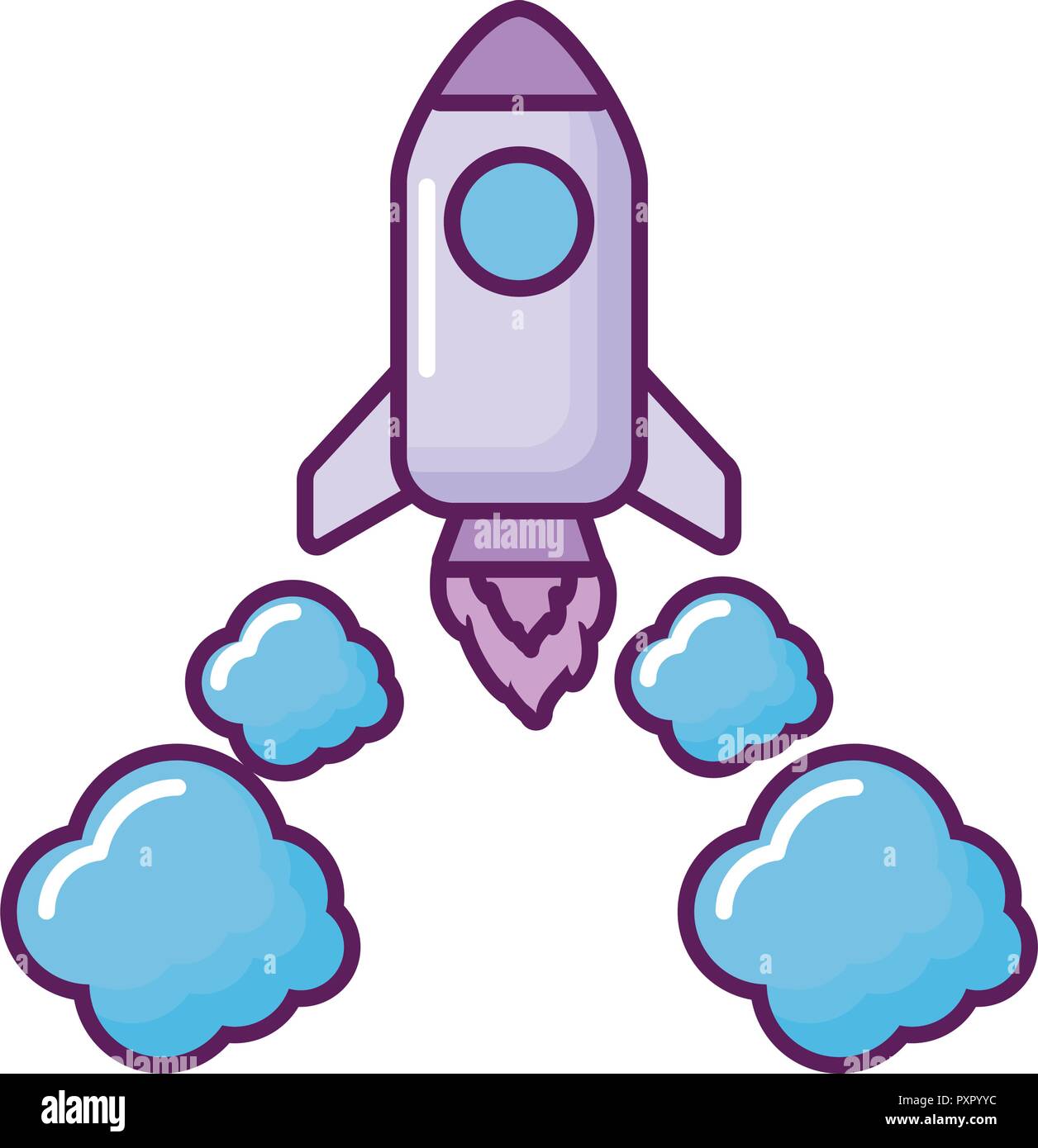 rocket and clouds over white background, vector illustration Stock ...