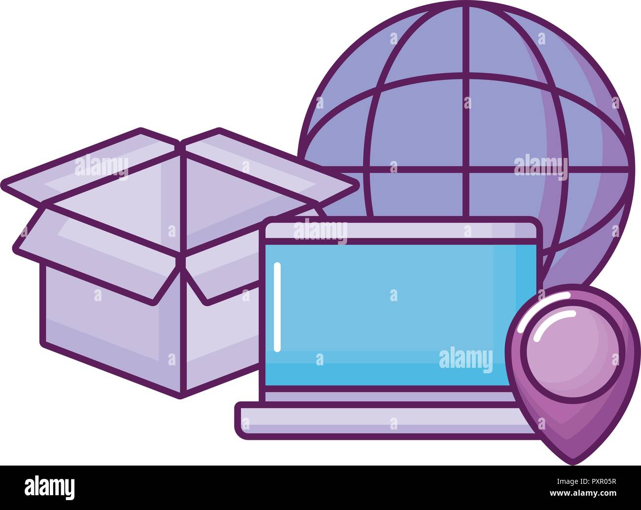 global sphere and laptop computer over white background, vector ...