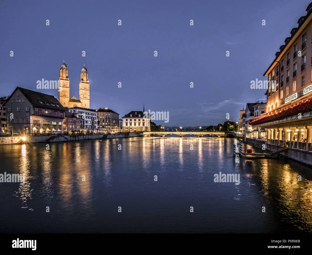 Zurich at night, Switzerland, Europe Stock Photo