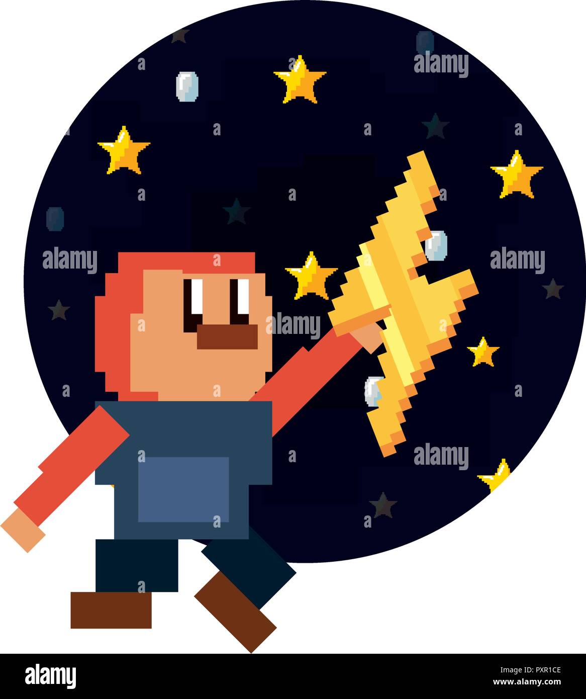 character with thunderbolt night level video game vector illustration ...