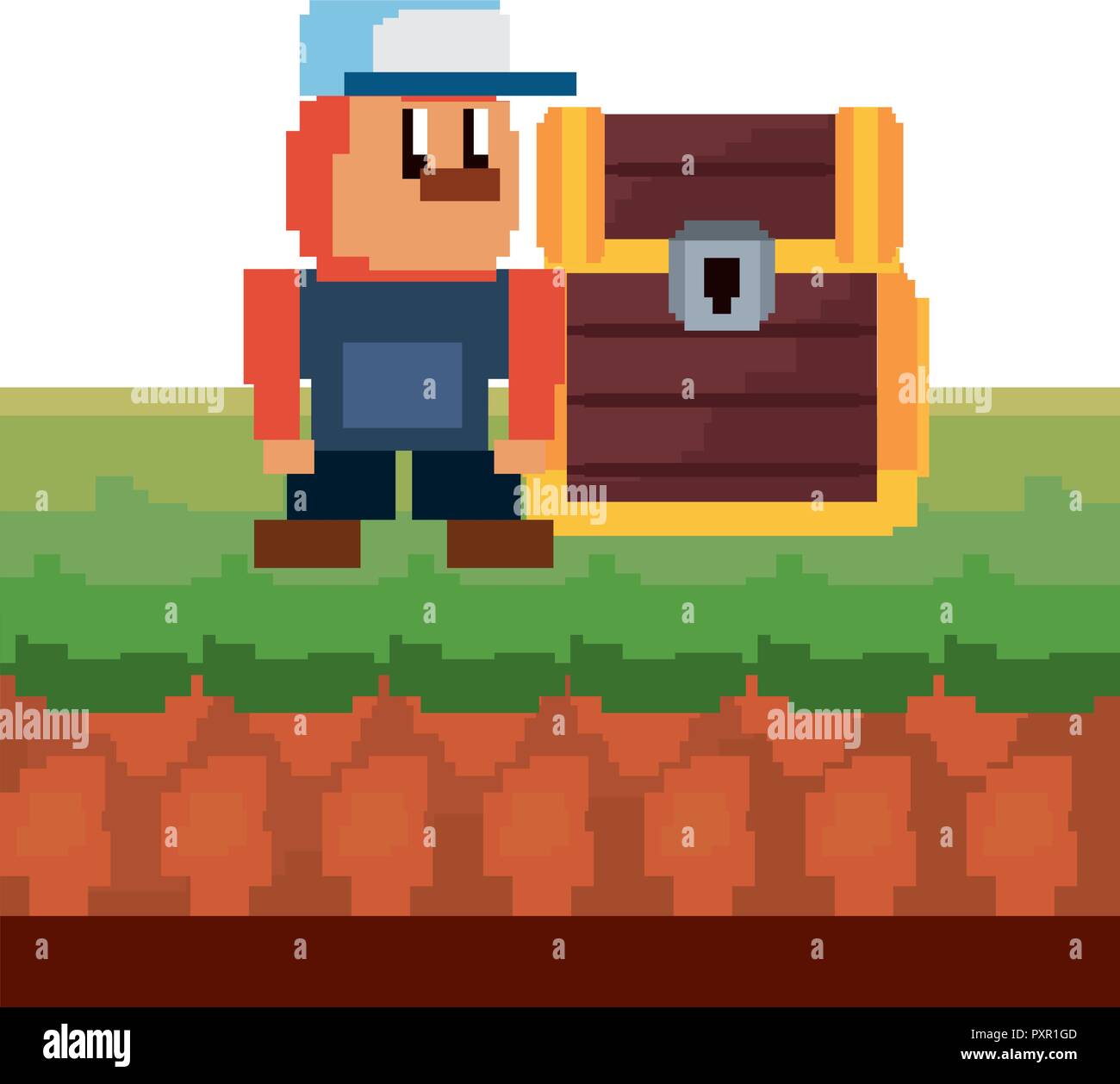 character with chest treasure video game vector illustration Stock ...