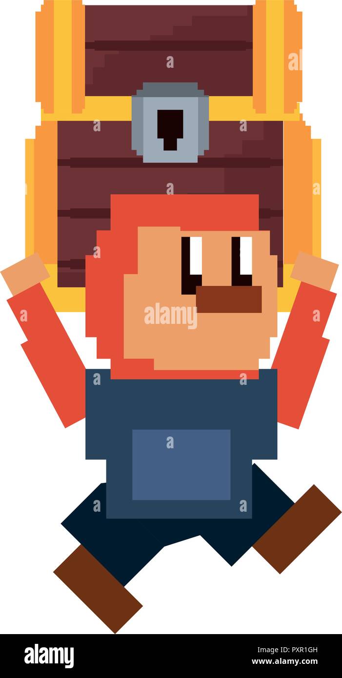 character holding chest treasure video game vector illustration Stock ...