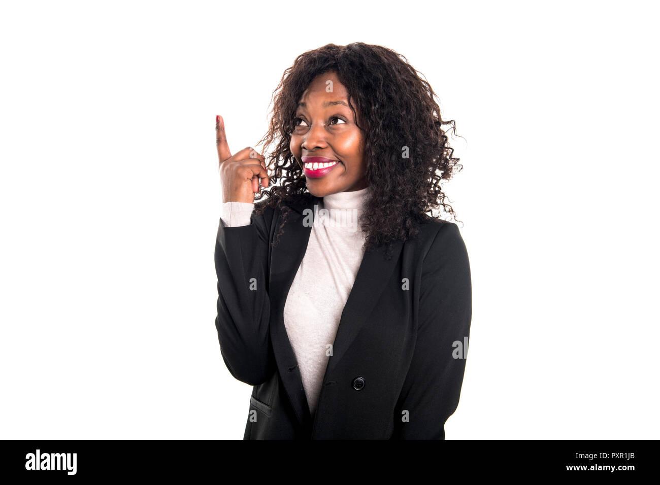 A black business woman poses for a portrait on studio white Stock Photo ...