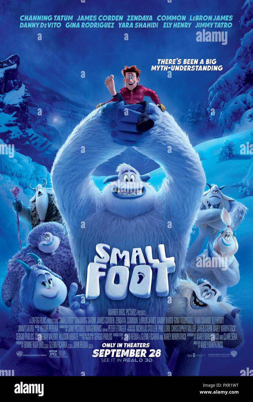 SMALLFOOT, US poster, top: Percy (voice: James Corden), center: Migo