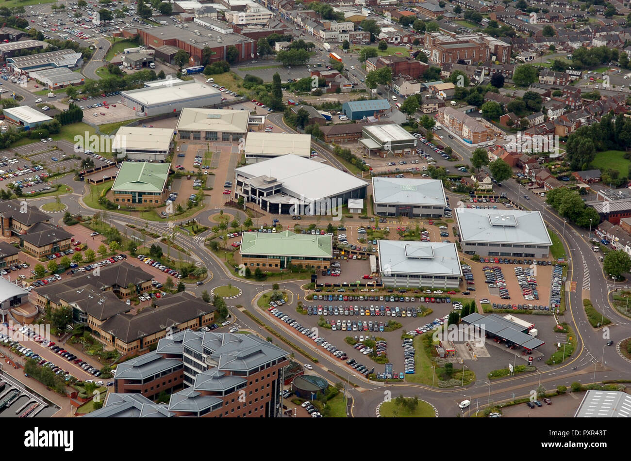 Aerial view of Merry Hill Waterfront, Brierley Hill near Dudley, West Midlands, England Stock