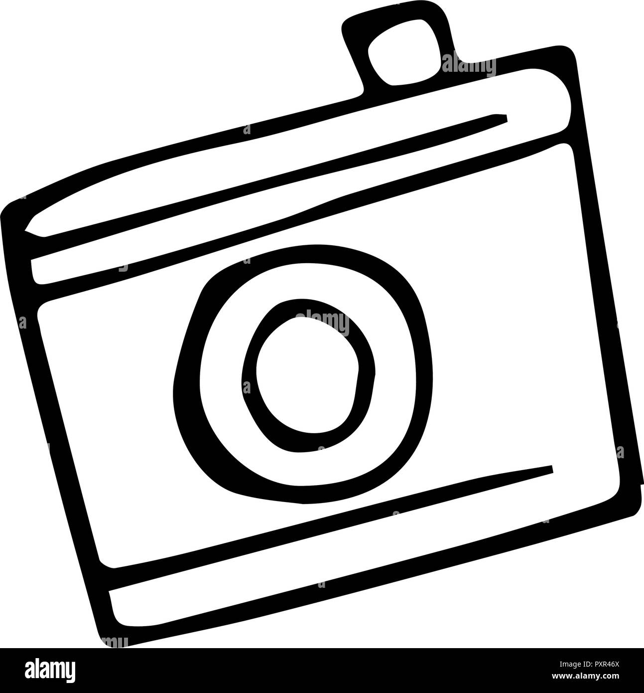 Vector image of a photocamera. Simple free hand drawing. Stock Vector