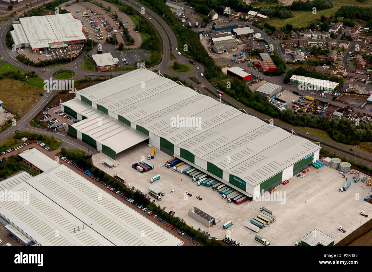 Aerial view of Poundland Distribution Centre, Springvale, Bilston Stock Photo