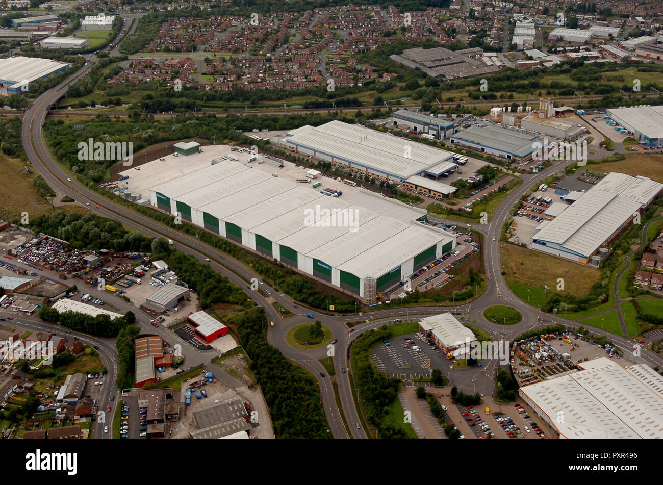 Aerial view of Poundland Distribution Centre, Springvale, Bilston Stock Photo