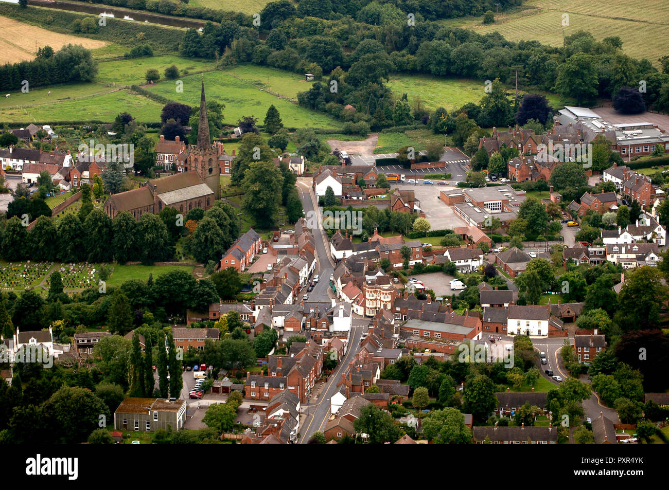 An aerial view of the village of Brewood in Staffordshire England Stock